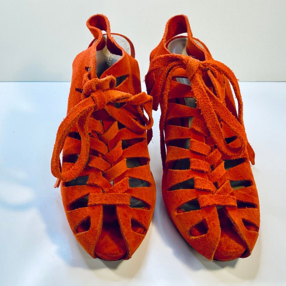 Loeffler Randal Vivian Cut Out Suede Wedge Sandal